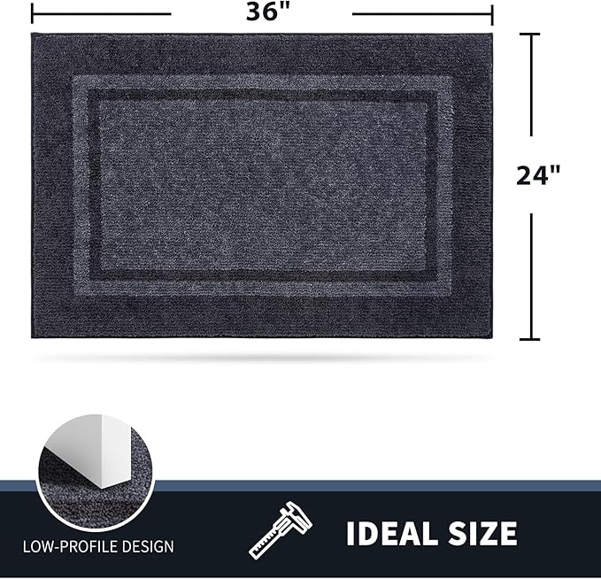 PURRUGS Dirt Trapping Door Mat 24" x 36", Non-Slip/Skid Machine Washable Entryway Rug, Shoes Scraper, Area Rug, Super Absorbent Welcome Mat for Muddy Wet Shoes and Paws, Bluish Grey & Charcoal-Ruum Studio Home