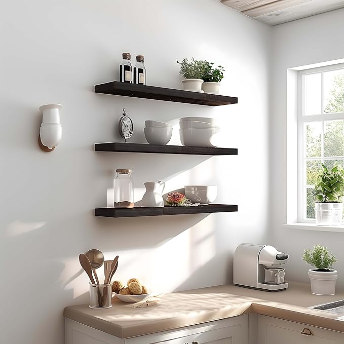 24 Inch Floating Shelves for Wall Rustic Brown Wood Wall Shelves for Bedroom Set of 4-Ruum Studio Home