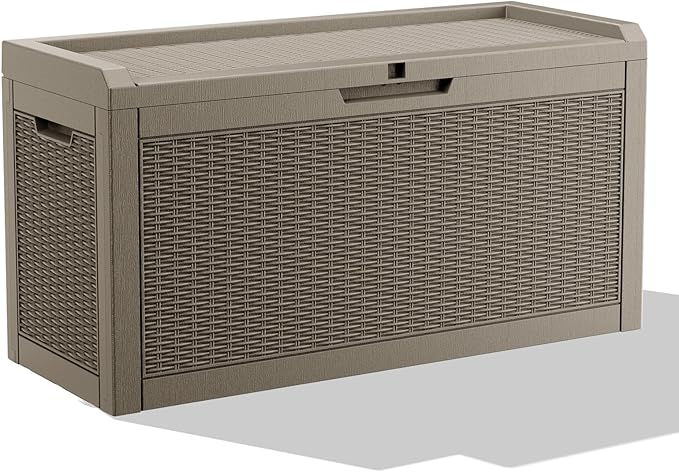 DRATO 60 Gallon Deck Box, Waterproof Resin Large Outdoor Storgae Box for Patio Furniture, Patio Cushions, Gardening Tools, Pool and Sports Supplies, Lockable-Ruum Studio Home
