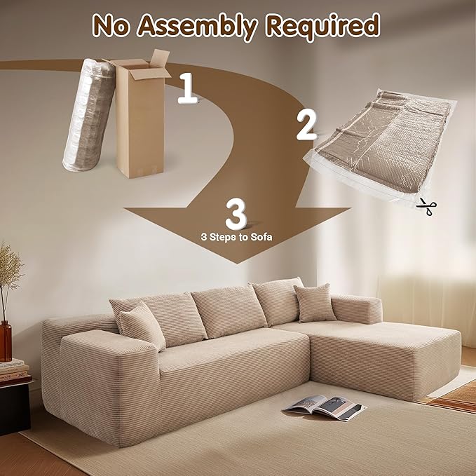 ovios 104" Cloud Sectional Couch with L-Shape Chaise,Modern Modular Sofa with Deep Seat, Upholstered Couches for Living Room Bedroom,No Assembly Required, Camel (Corduroy Fabric)-Ruum Studio Home