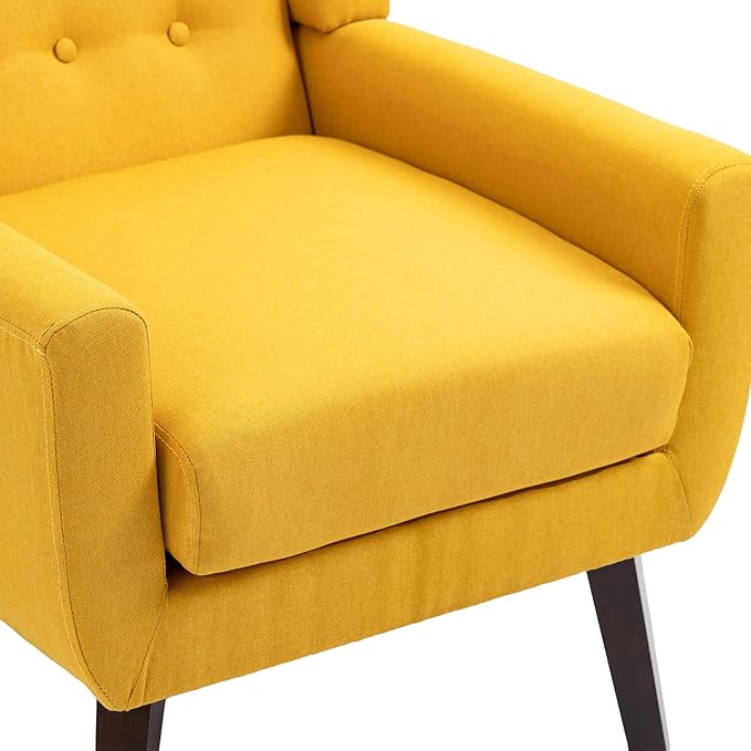 UIXE Accent Chair, Modern Upholstered Armchair Mid-Century Arm Chair in Fabric for Living Room, Comfy Single Sofa Seats Button Tufted Reading Seating, Yellow-Ruum Studio Home