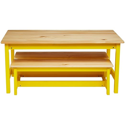 Amazon Basics Indoor Kids Table and Bench Set, Natural, solid pine wood, 3 Count (Pack of 1), Wood Activity Table for Art, Craft, Reading, Learning-Ruum Studio Home