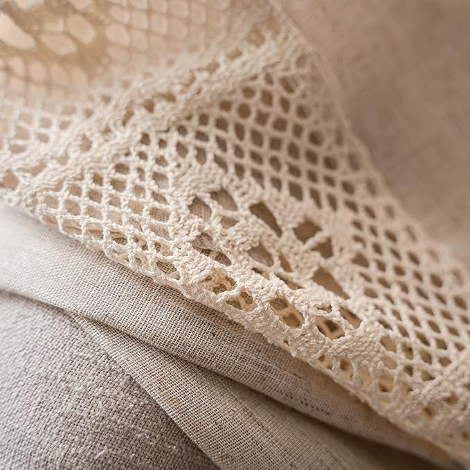 Sutuo Home Boho Curtain Semi-Blackout Crochet Hollow Lace Patchwork with Textured Linen Fabric, Handmade Tassels Rod Pocket Bohemian Window Drapes for Living Bedroom, 59" W x 96" L, 1 Panel-Ruum Studio Home