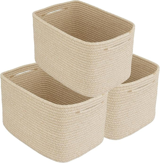 Rope storage Basket Bins Woven Basket for Organizing Shelves Rectangle Decorative Baskets For storage Clothes Toys Books Towels Square Wicker Nursery basket organizer 3 pack Oatmeal-Ruum Studio Home