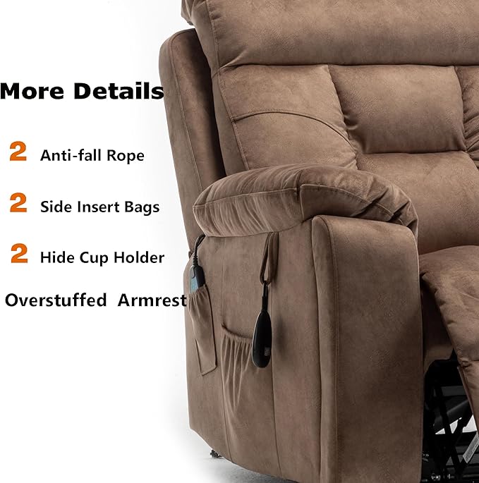 Power Lift Recliner Chair for Elderly, Lazy Boy Recliner Chair with Massage and Heating, 26in Extra Wide Recliner Seat with Cup Holder, Adjustable Electric Reclining Chair for Big Man-Ruum Studio Home