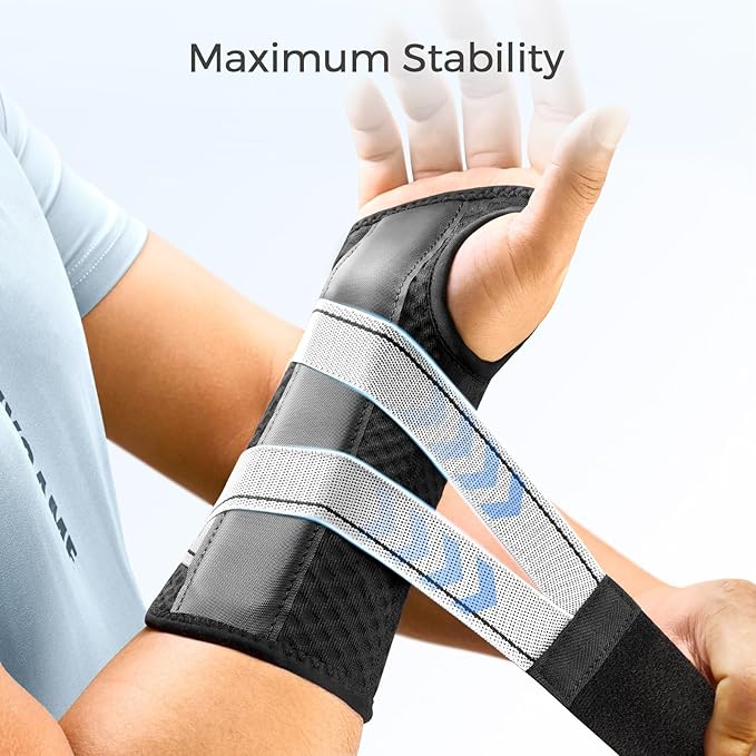 FREETOO Tendonitis Wrist Brace Night Support Fit Right Hand for Work, Pain Relief Wrist Splint for Arthritis, Sprain for Sleeping, Hand Brace for Carpal Tunnel For Women and Men (L/XL, Black/Grey)-Ruum Studio Home