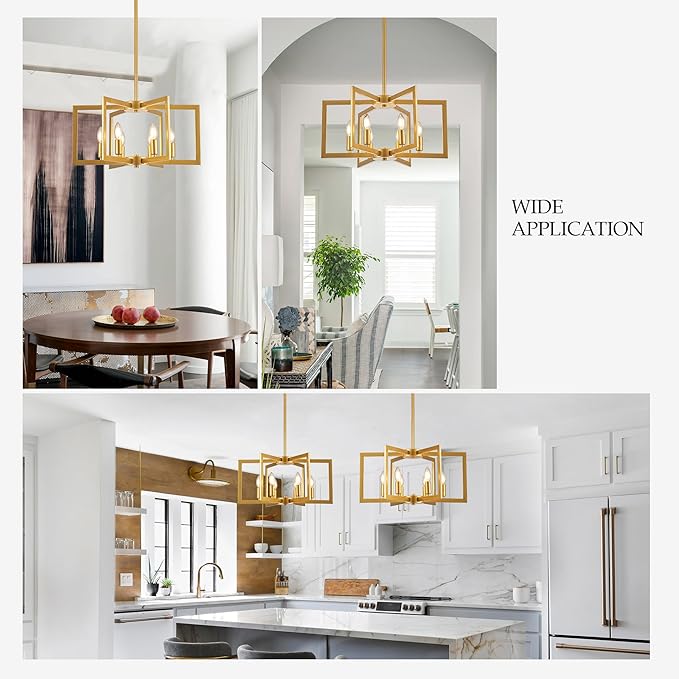 Modern Farmhouse Gold Chandeliers for Dining Room, 6-Light Industrial Metal Chandeliers Geometric Pendant Lights Kitchen Island for Entryway Stairway Foyer Hallway-Ruum Studio Home