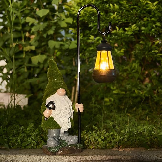 Solar Garden Gnome Decor Outdoor Statue - Gnome With LED Waterproof Sculptures Lights, Cute Gnome Pond/Yard Statues Outside Decoration, Home, Lawn, Patio, Resin Animal Ornament, Women/Gardening Gift-Ruum Studio Home
