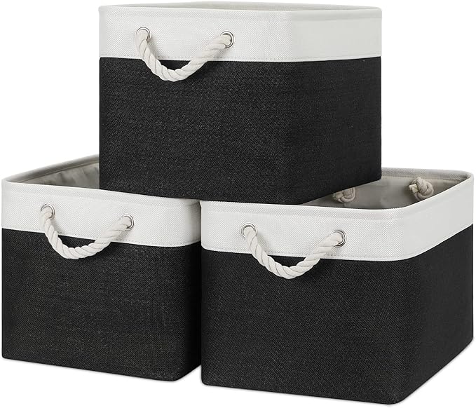 Bidtakay Black Storage Baskets for Shelves [3-pack] Collapsible Organizer Baskets for Laundry Storage 15 X 11 X 9.5 Inches Dog Toy Bins Fabric Storage Bins for Bedroom Home Storage-Ruum Studio Home