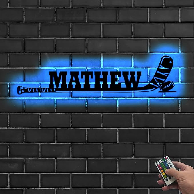 Personalized Ice Hockey Neon Sign - Hockey Sticks Custom Name Sign, LED Lights Signs Neon Signs for Wall Decor, Gift for Players, Fans, Sports Room Decoration-Ruum Studio Home