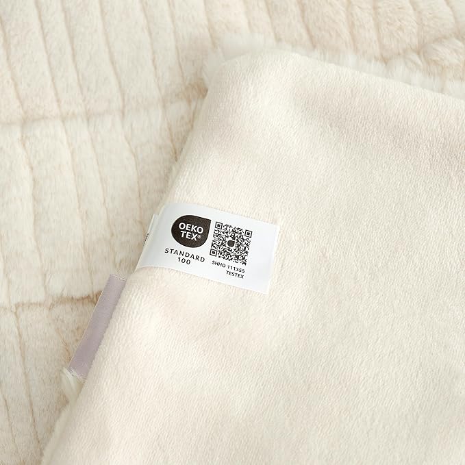 Amélie Home Luxury Striped Faux Fur Throw Blanket for Couch, Embossed Split Fur Cozy Fuzzy Fluffy Luxurious Soft Plush Sofa Chair Bed Gift Blankets for Women Men Wife Friend, 60"x80", Ivory-Ruum Studio Home