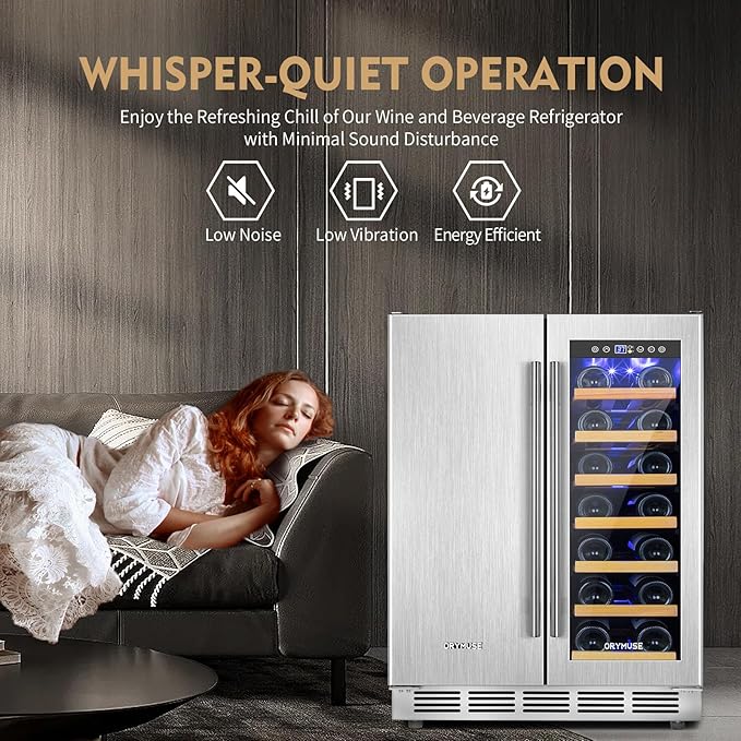 Wine and Beverage Refrigerator, 24 Inch Stainless Steels Beverage Fridge Dual Zone, Wine Beverage Cooler Built-in or Freestanding with Upgraded Cooling, 20 Bottles and 88 Cans Large Capacity-Ruum Studio Home