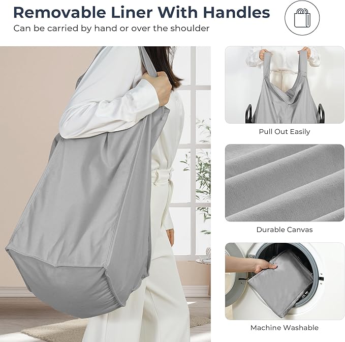 STO STO Laundry Hamper, 90L Rolling Laundry Sorter Cart with Removable and Washable Liner Bag, Rolling Clothes Hamper with Metal Handle for Laundry Room and Bedroom, Gray-Ruum Studio Home