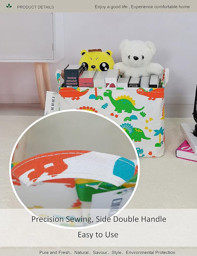 Rectangular Folding Laundry Basket, Canvas Basket,Nersury Hamper,Suitable for Children,Office,Bedroom,Clothes,Toys Storage（Dinosaur Paradise） (1)-Ruum Studio Home