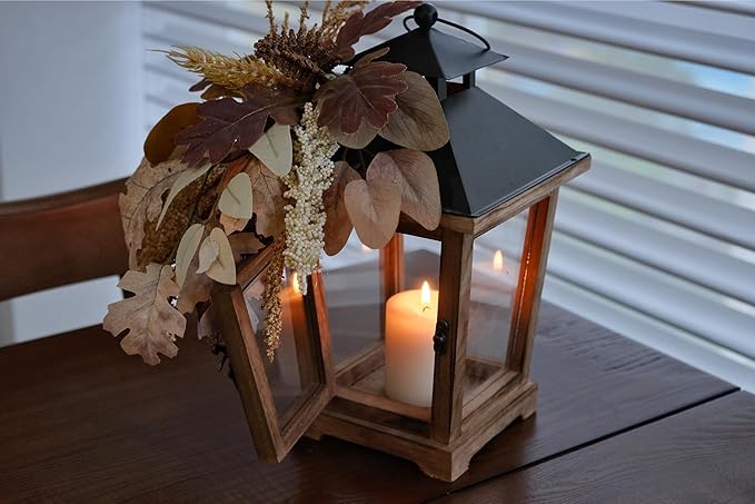 Fall Themed Decorative Wooden Hurricane Candle Lantern - Candle Holder Fall Decor for Home Farmhouse Indoor Outdoor Table Shelf - 14" Tall-Ruum Studio Home