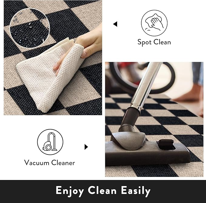 Lahome Checkered Easy Jute Carpet, 3x5 Outdoor Patio Rug Washable Rugs for Entryway Checkerboard Indoor Outdoor Living Room Classroom Carpet, Farmhouse Neutral Non Slip Black Door Mat for Bedroom-Ruum Studio Home
