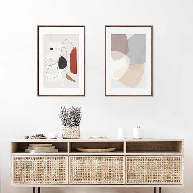 20x30 Poster Frame Set of 2 Natural Solid Walnut Photo Frames with 16x24 Removable Mat Wall Hanging Large Handcrafted Frame with HD Plexiglass Wall and Tabletop Display Large Picture Frame-Ruum Studio Home
