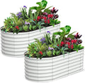 2 Pcs 6x3x2ft Oval Raised Garden Bed, Galvanized Raised Beds,Open-Ended Base Metal Raised Planter Beds,Garden Bed Outdoor,Planter Raised Boxes for Vegetables, Flowers,Tool-Free Asse,White-Ruum Studio Home