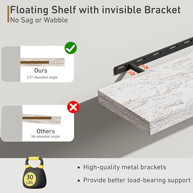 Fun Memories Deep Floating Shelves - 16" W x 9" D x 1.6" H Rustic Grey Wall Shelf - Wall Mounted Shelves for Storage - Wooden Shelves with Invisible Brackets for Living Room, Farmhouse - Set of 2-Ruum Studio Home