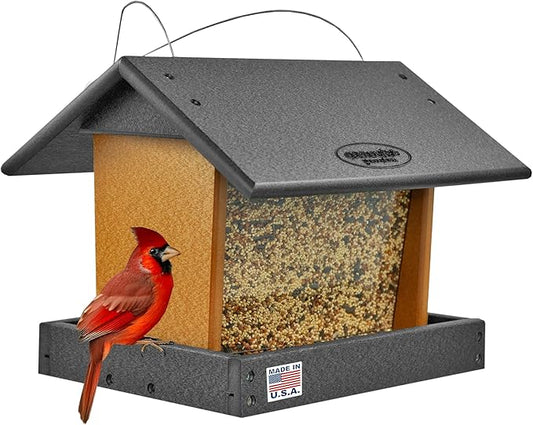 Poly Hanging Hopper Bird Feeder, Large Hanging Bird Feeder for Outside, Outdoors - Amish American Made (Black & Cedar)-Ruum Studio Home