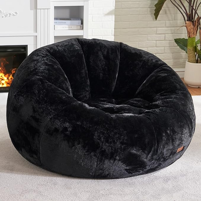Hobestluk Bean Bag Chairs Large Bean Bag Couch for Adults Stuffed Sofa Chair Comfy Giant Bean Bag Chair with Spacious Design for Reading, Playing or Relaxing (Black)-Ruum Studio Home