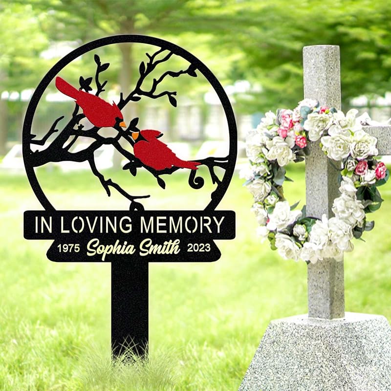 Personalized Cemetery Memorial Metal Stakes, Cardinals Memorial Grave Markers,Graden Decorations for Loss of Mother Father, Outdoor Sympathy Decor Gift-Ruum Studio Home
