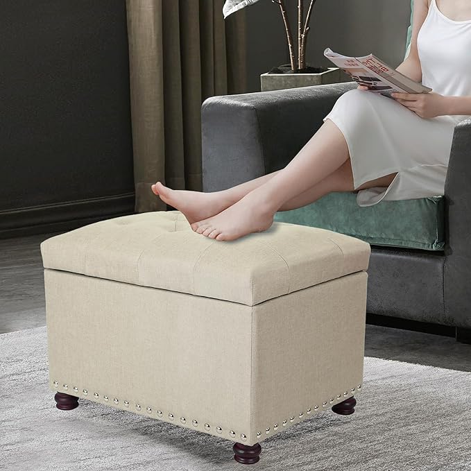 Joveco Storage Ottoman Bench Rectangular Fabric Organization Tufted Footrest for Living Room Bedroom, Upholstered Padded Footstool Coffee Table Seat with Lift Top-Ruum Studio Home