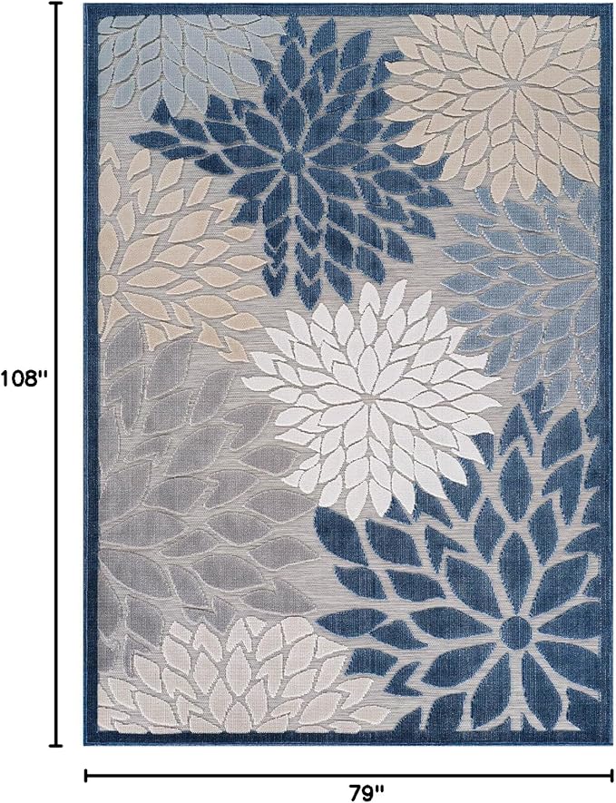 Beverly Rug Outdoor Rug 6x9 Modern Floral Tropical Area Rugs for Indoor and Outdoor Patio Easy to Clean Non Shedding Living Room Porch Garden Washable Outside Carpet (6 x 9 Blue)-Ruum Studio Home