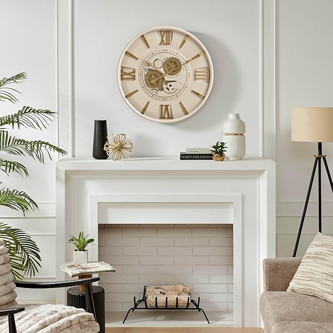 CLXEAST Mid Century Minimalist Modern Wall Clocks,24 Inch Wall Clock with Moving Gears, Large Cream Gold Wall Clocks for Living Room Decor,House Warming Gifts New Home-Ruum Studio Home