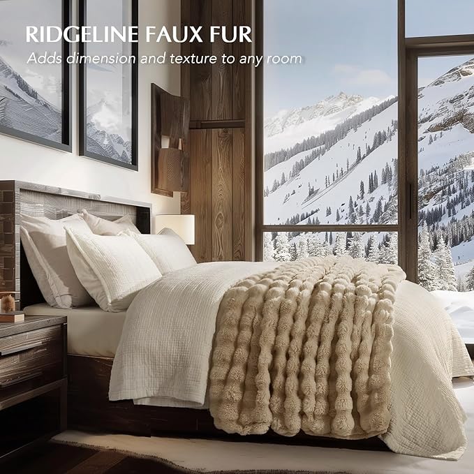 EVERGRACE Ultra Soft Luxury Fluffy Ridgeline Faux Rabbit Fur Throw Blanket, Thick Warm Bubble Throw for Bed, Cozy Plush Reversible Blankets for Couch, Chair, Sofa, Cream, 50x60 Inches, 870 GSM-Ruum Studio Home