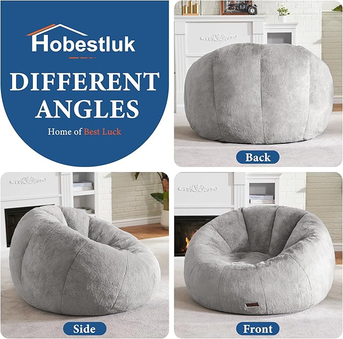 Hobestluk Bean Bag Chairs Large Bean Bag Couch for Adults Stuffed Sofa Chair Comfy Giant Bean Bag Chair with Spacious Design for Reading, Playing or Relaxing (Grey)-Ruum Studio Home
