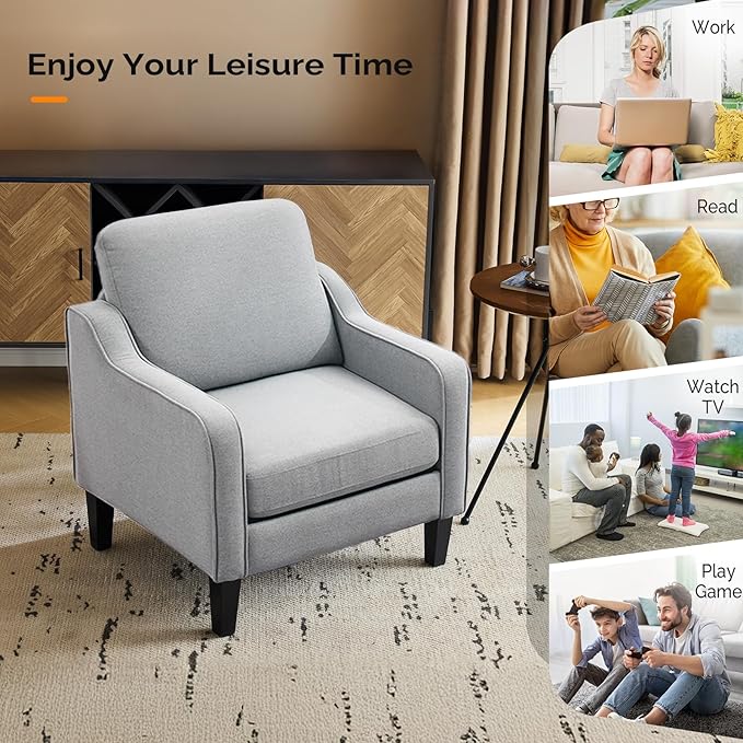 VINGLI Modern Accent Chairs Set of 2, Grey Living Room Chairs Comfy Armchair for Bedroom, Upholstered Sofa Chair Reading Chair for Small Spaces, Apartment, Waiting Room-Ruum Studio Home