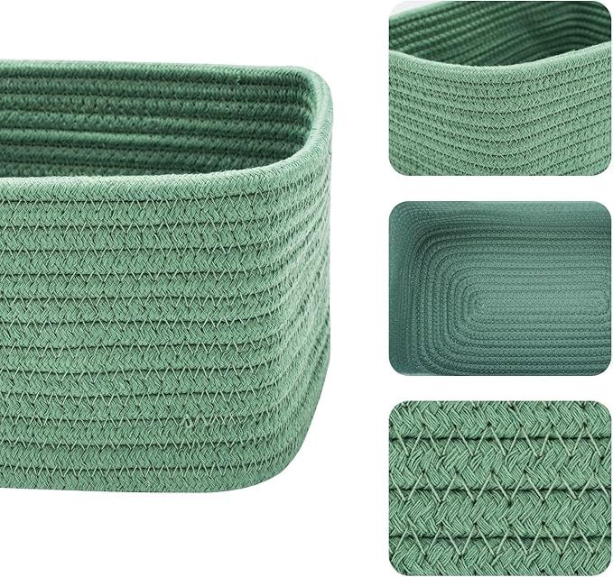 Small Storage Baskets for Organizing | Closet Organizer Bins | Shelf Toy Basket | Woven Rope Baskets | Cube Decorative Box | Shallow Basket | 11.5x7.5x4.7” | 4 Packs Green-Ruum Studio Home