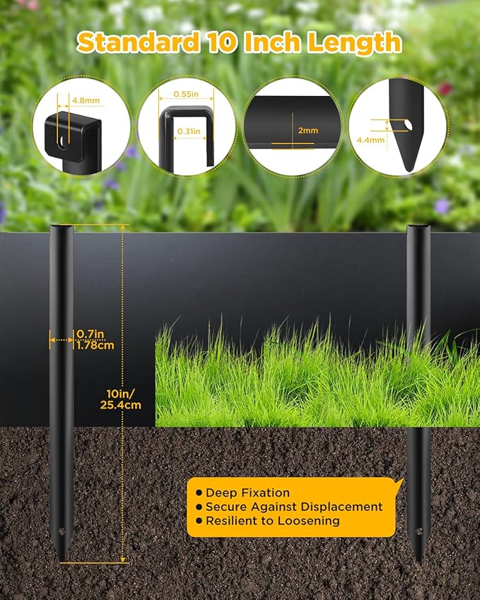 Landscape Edging Metal Stakes - 20 Pcs, 10 Inch Garden Landscape Stakes, High Carbon Steel Landscape Anchoring Stakes for Flowerbed Edging, Outdoor Tent and Landscape Edging Coil-Ruum Studio Home