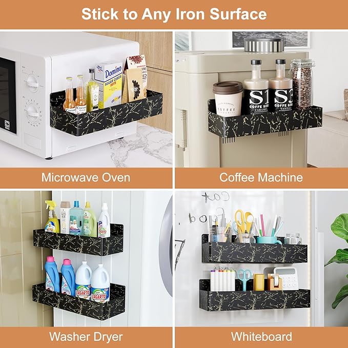 Magnetic Spice Rack for Refrigerator, Kitchen Organizer and Storage Shelf, Black Gold(4 Pack)-Ruum Studio Home