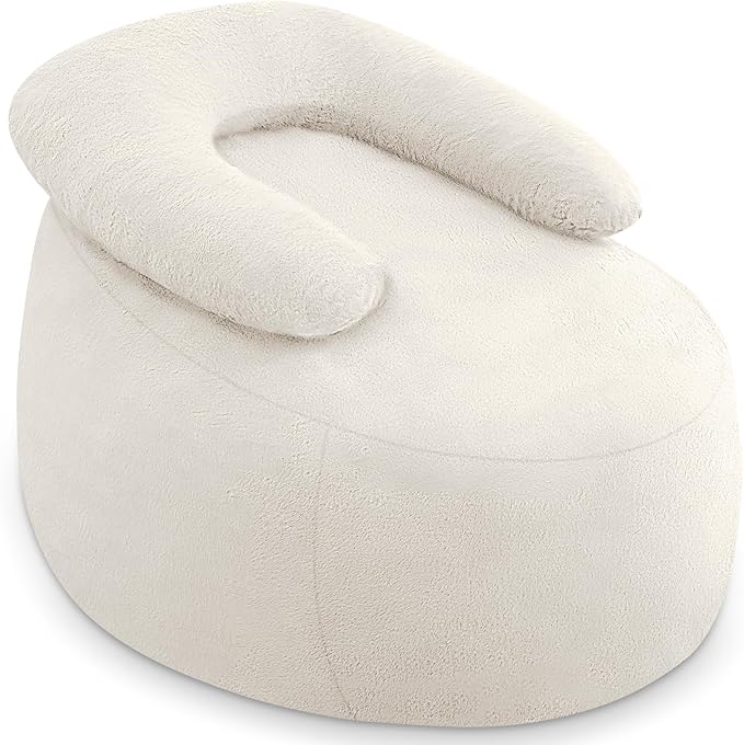 HABUTWAY Bean Bag Chair with U-Shaped Pillow for Adult and Kids Big BeanBag Chair with Filling Ultra Soft Faux Fur Couch Chair with Washable Cover for Living Room Bedroom Office, Beige & Beige-Ruum Studio Home