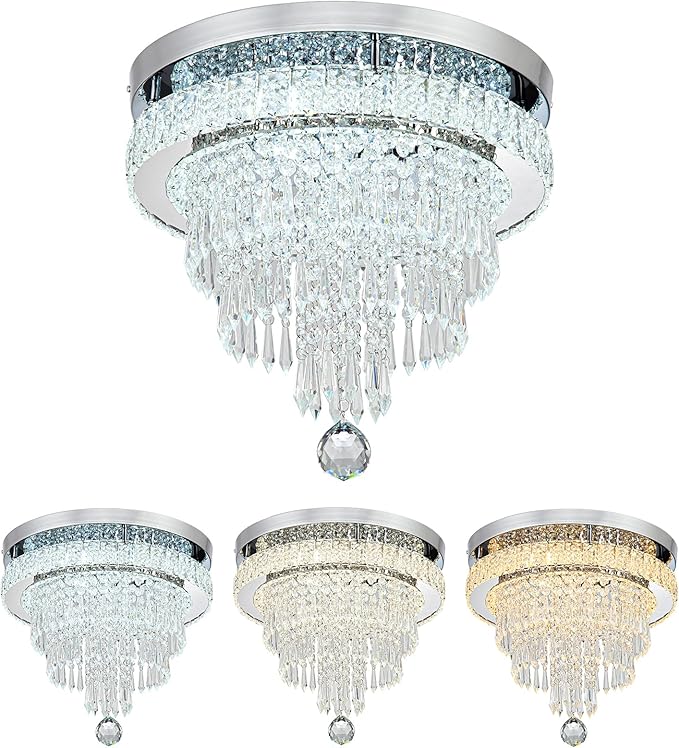 16“ Crystal Chandeliers Round Modern LED Chandelier Light Flush Mount Ceiling Light Fixtures with Remote Control for Bedroom Living Room Dining Room (dimmable)-Ruum Studio Home