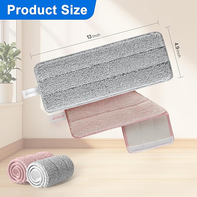 JOYMOOP Mop Replacement Pads, Reusable Microfiber Mop Pads for 13-inch Flat Mop and Mop Bucket Set, Pack of 2 Refills - Grey and Pink-Ruum Studio Home