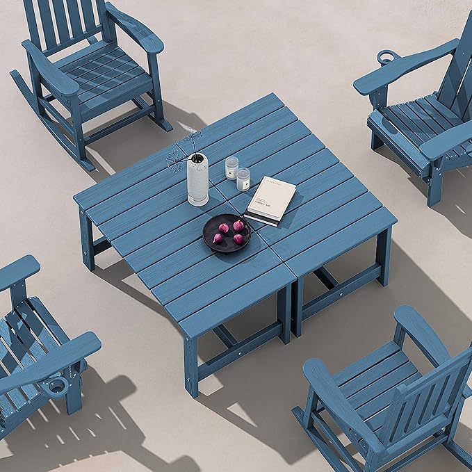 SERWALL Patio Coffee Table, HDPE Rectangle Outdoor Coffee Table Set of 2, Navy-Ruum Studio Home