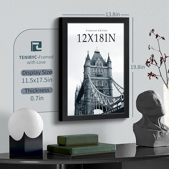 12x18 Poster Frame Set - 3 Pack, Textured Black Solid Wood with HD Tempered Glass, Wall Gallery Picture Photo Frame-Ruum Studio Home