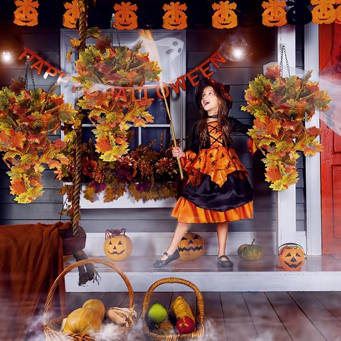 RECUTMS 2pcs Artificial Hanging Maple Leaves Plants Fake Fall Vines Plants Faux Autumn Hanging Fall Artificial Mums for Indoor Outdoor Thanksgiving Party Wedding Home Wall Door Decor(Green Yellow)-Ruum Studio Home