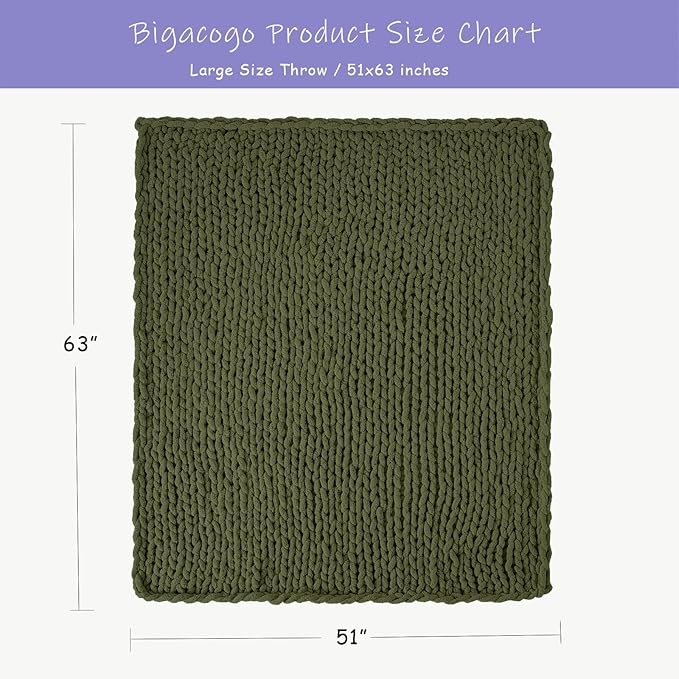 Bigacogo Chunky Knit Throw Blanket for Couch, 51x63 inches, 100% Hand Knitted with Thick Jumbo Chenille Yarn, Cozy Soft Large Rope Knot Cable Crochet Blankets for Sofa Bed Living Room, Yellow Green-Ruum Studio Home