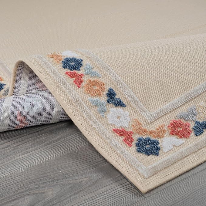 Beverly Rug Outdoor Rug 5x7 Modern Bordered Area Rugs for Indoor and Outdoor Patio Easy to Clean Non Shedding Living Room Porch Garden Washable Outside Carpet (5 x 7 Beige)-Ruum Studio Home