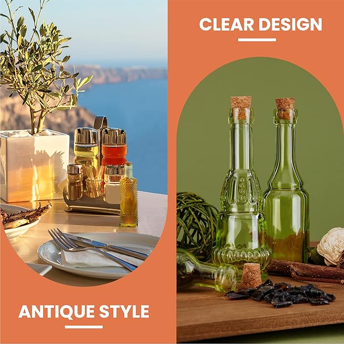 Small Mini Green Vintage Glass Bottles with Corks, Mini Vases, Decorative, Potion, Assorted Design Set of 12 pcs, 4.6 Inch Tall (11.43cm), 1.4 Inch Wide (3.56cm)-Ruum Studio Home