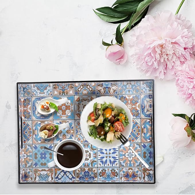 Spsyrine Serving Tray with Handles, Plastic Decorative Tray for Coffee Table, Living Room, Home Decor,Boho-Ruum Studio Home
