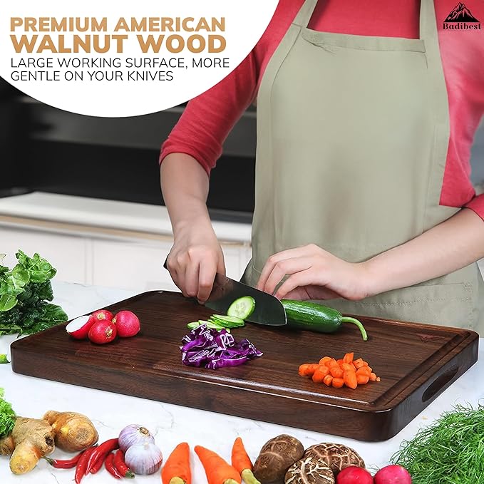 Handcrafted Walnut Wood Cutting Board 12x8, Non Toxic Kitchen Chopping Board with Juice Groove Charcuterie Serving Board, Eco & Knife Friendly Small Wooden Cutting Boards for Kitchen, Restaurant Use-Ruum Studio Home