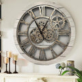 The Gears Clock The Original Real Moving Gear Wall Clock Vintage Industrial Oversized Rustic Farmhouse (24 inch (60cm),White Farmhouse)-Ruum Studio Home