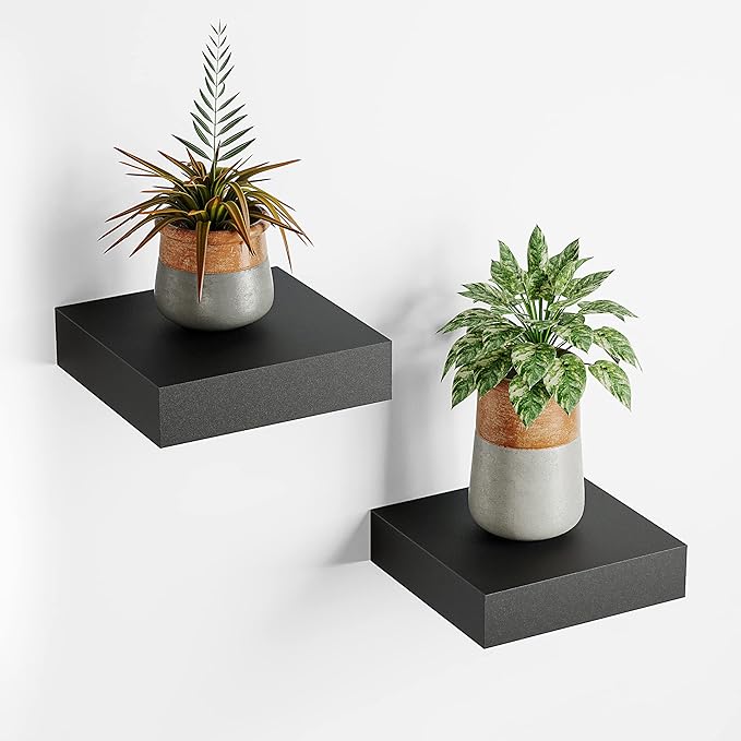 BAMEOS Small Floating Shelves for Wall, Small Black Shelf 5.9 * 5.7 Inch Display Ledges for Decor, Mini Shelf for Wall, Black-Ruum Studio Home