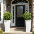 WORTH Garden Large 28 in.Tall Planters Set of 2 for Indoor and Outdoor, Heavy Duty Plastic White Modern Taper Flower Plant Pots with Drainage Hole and Dual-Purpose Tray for Front Porch, Patio-Ruum Studio Home