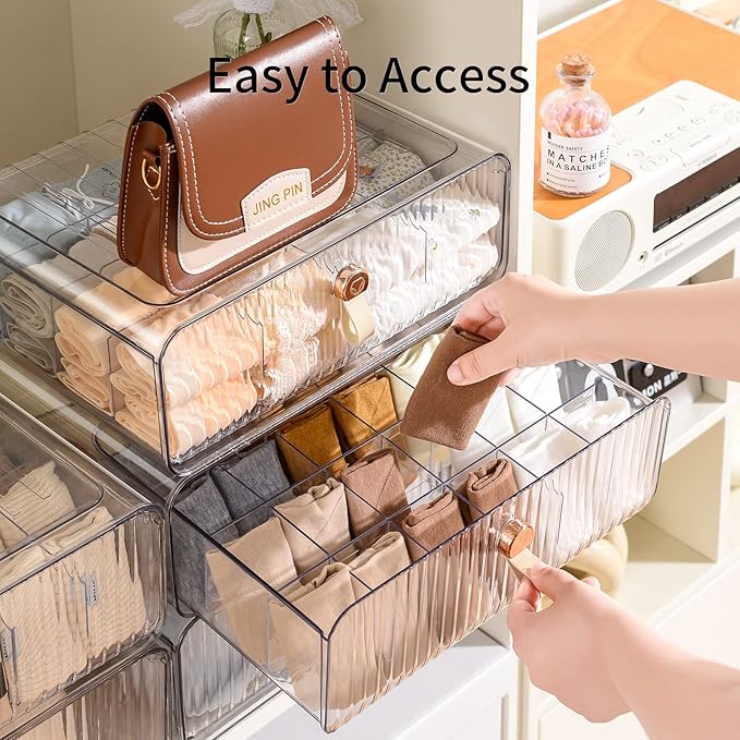 Underwear Organizer for Closet, Acrylic Socks Bra Underwear Drawer Organizer with Dividers, 24 Cell Stackable Closet Organizer and Storage Drawer for Clothing, Baby Clothes, Bra, Ties, Scarf-Ruum Studio Home